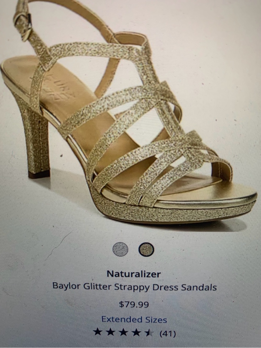 Naturalizer Glitter Strappy Dress Sandals - Gold